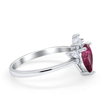 Art Deco Engagement Ring Pear Simulated Ruby CZ 925 Sterling Silver